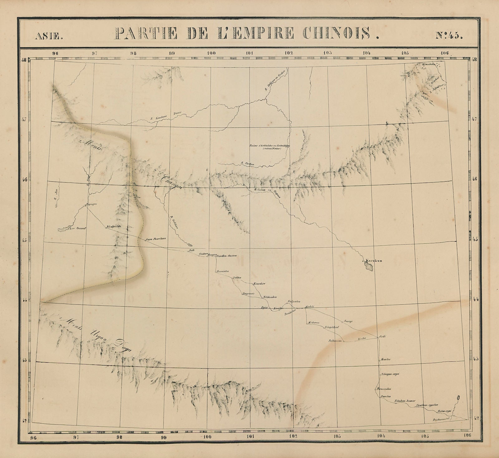 Asie. Empire Chinois #45 Southern Mongolia. Gobi desert. VANDERMAELEN 1827 map